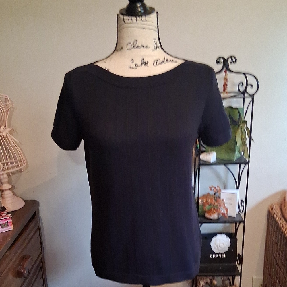 Authentic Vintage Chanel Uniform Classic Navy Blue Women's Sweater Top Small